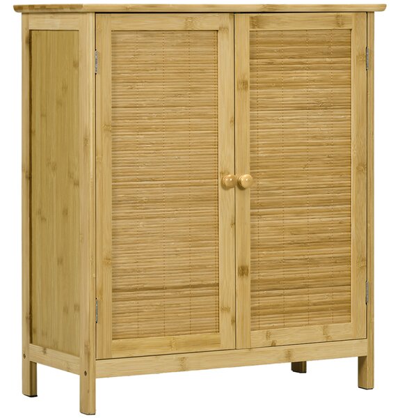 HOMCOM Comodă în Stil Boho din Rattan și Bambus, Dulap cu 2 Uși și Raft Interior, 60x27x67.5 cm, Lemn Natural | Aosom Romania