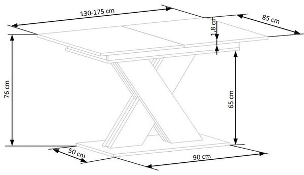 Masa extensibila XARELTO, stejar/negru, PAL furniruit, 130/175x85x76 c