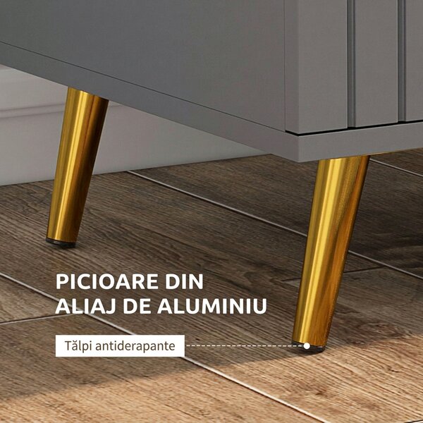 HOMCOM Comodă pentru Dormitor, Dulap Modern cu 3 Sertare, Sertar de Depozitare cu Picioare din Aluminiu, 60x40x71.5 cm, Gri Închis