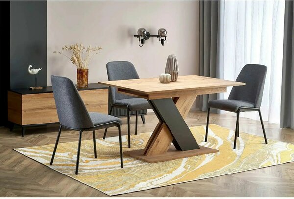 Masa extensibila XARELTO, stejar/negru, PAL furniruit, 130/175x85x76 c