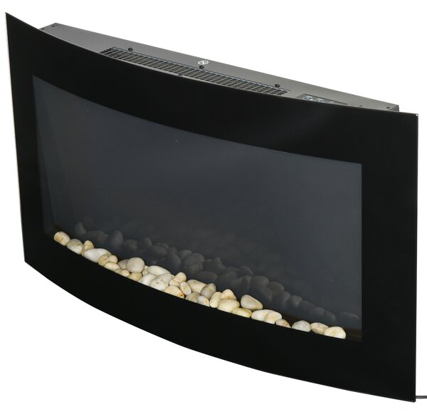 HOMCOM Șemineu Electric Încorporat cu Lumină LED în 7 Culori, Temperatură 15-30°C și Telecomandă, 89,2x13,5x48 cm, Negru | Aosom Romania