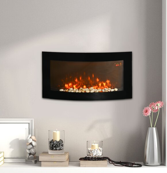 HOMCOM Șemineu Electric Încorporat cu Lumină LED în 7 Culori, Temperatură 15-30°C și Telecomandă, 89,2x13,5x48 cm, Negru | Aosom Romania