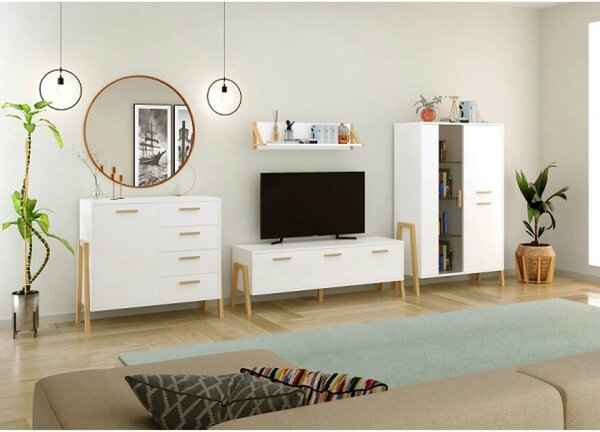 Vitrina BELLE, alb, PAL laminat, lemn, 103x41x153 cm