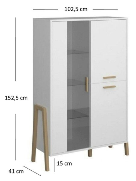 Vitrina BELLE, alb, PAL laminat, lemn, 103x41x153 cm