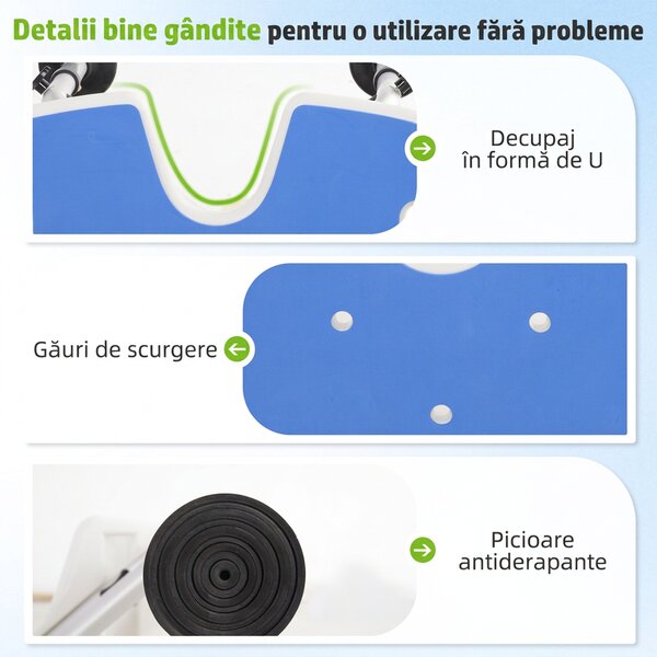 HOMCOM Taburet de Duș Reglabil pe Înălțime cu Mâner cu Ventuză și Picioare Antiderapante, 48,5x33x39-51,5 cm, Albastru | Aosom Romania