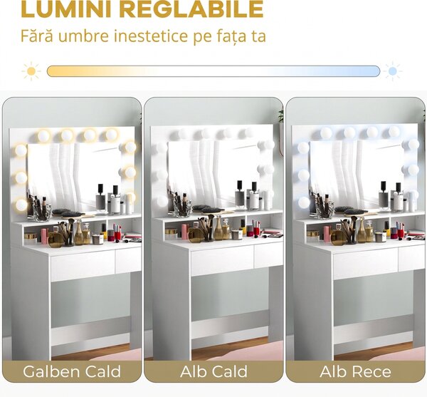 Oglindă LED, Toaletieră cu sertare | Aosom Romania