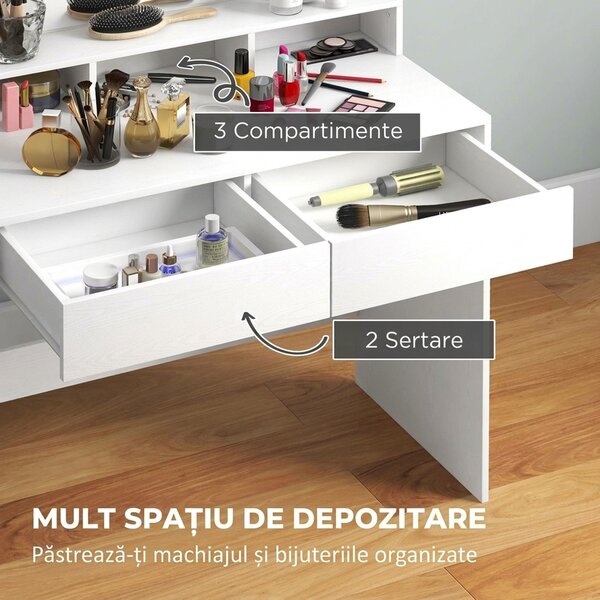 Oglindă LED, Toaletieră cu sertare | Aosom Romania