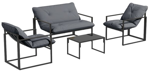 Outsunny Set Mobilier de Exterior cu Măsuță din Sticlă, Canapea, 2 Fotolii și Perne, Gri | Aosom Romania