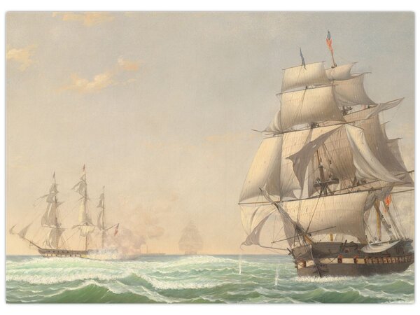 Tablou - Fitz Henry Lane, The United States Frigate President Engaging the British Squadron, reproducere (70x50 cm)