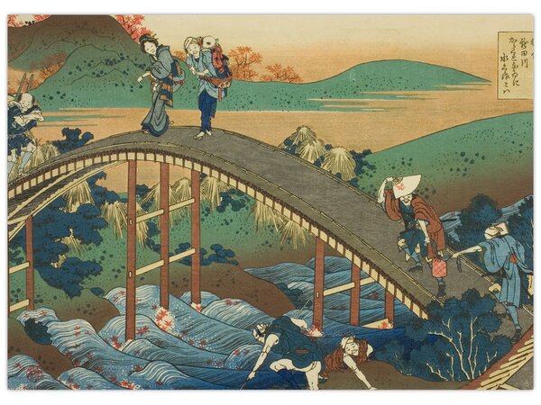 Tablou - Katsushika Hokusai, Ariwara no Narihirafrom the series One Hundred, Poems Explained by the Nurse (Hyakunin isshu uba ga etoki), reproducere (70x50 cm)