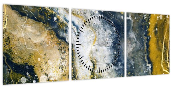 Tablou - Abstract auriu (cu ceas) (90x30 cm)