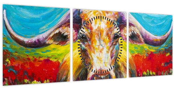 Tablou - Vacă pictată (cu ceas) (90x30 cm)