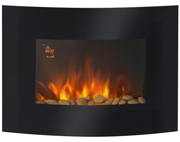 HOMCOM Șemineu Electric de Perete 900/1800W Încălzire cu Efect de Flacără 3D Reglabil, Șemineu Electric cu Lumină LED în 7 Culori, Telecomandă, Temporizator și Termostat, 30 m², Negru | Aosom Romania