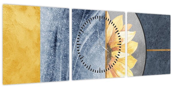 Tablou - Forme și flori (cu ceas) (90x30 cm)