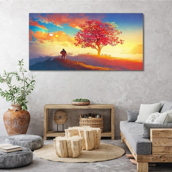Tablou canvas apus de soare arbore de deal