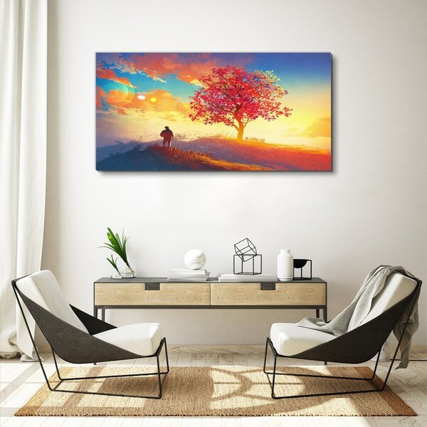 Tablou canvas apus de soare arbore de deal