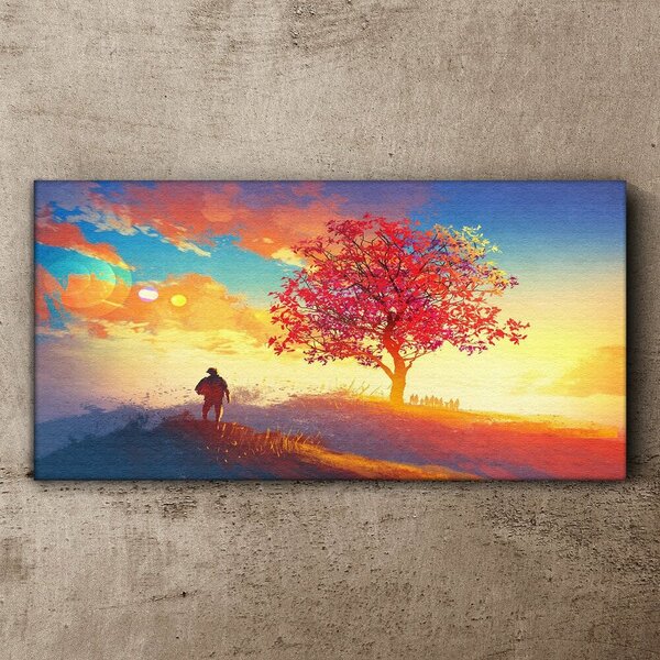 Tablou canvas apus de soare arbore de deal