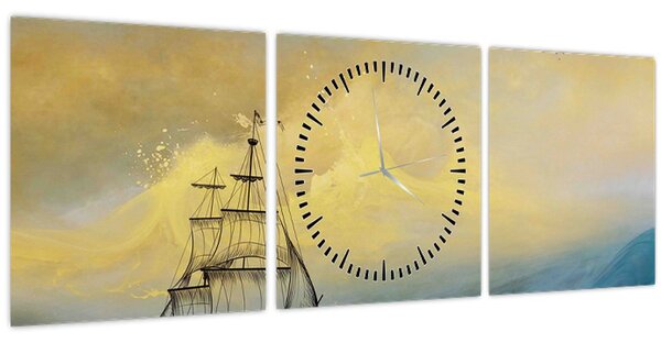 Tablou - Pictură barcă pe mare (cu ceas) (90x30 cm)