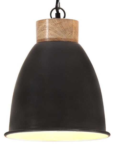 Lampă suspendată industrială negru, 23 cm, lemn masiv&fier, E27