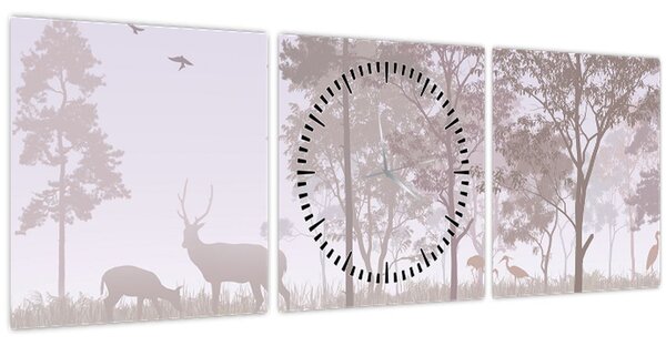 Tablou - Pădure,monocrom (cu ceas) (90x30 cm)