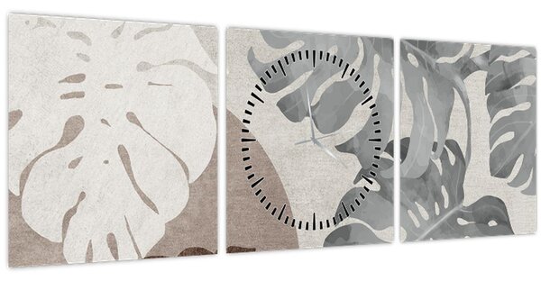 Tablou - Design cu frunze (cu ceas) (90x30 cm)