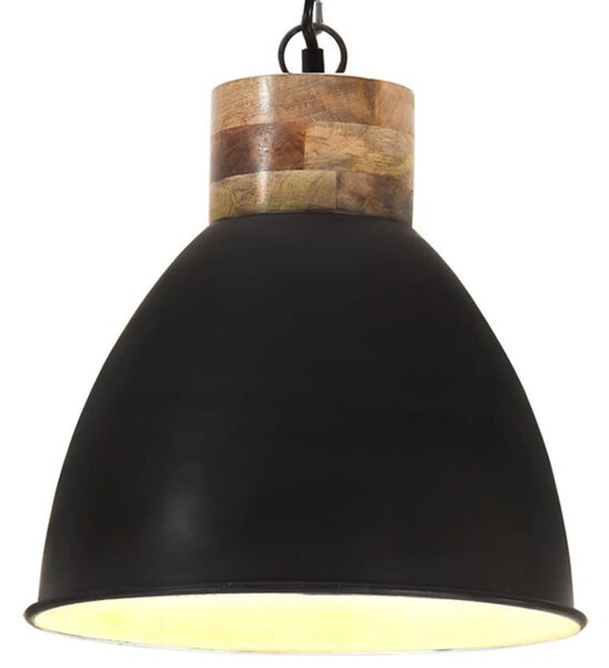 Lampă suspendată industrială negru, 46 cm, lemn masiv&fier, E27
