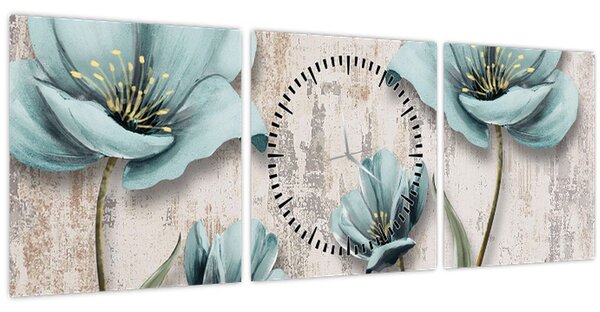 Tablou - Flori texturate (cu ceas) (90x30 cm)