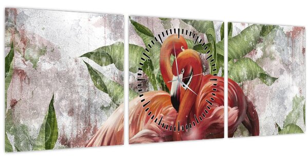 Tablou - Flamingo (cu ceas) (90x30 cm)