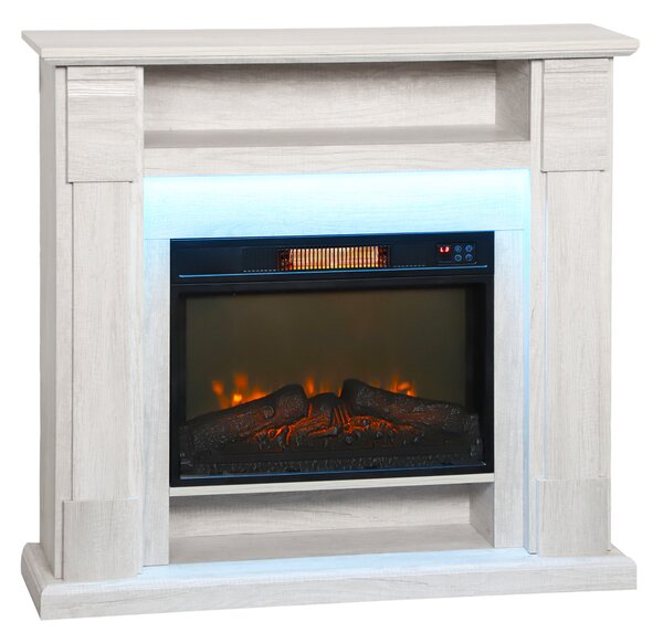 HOMCOM Șemineu Electric 1800W Reglabil cu Flacără 3D, Raft, Timer și Telecomandă, 105x27x97 cm, culoare Lemn | Aosom Romania