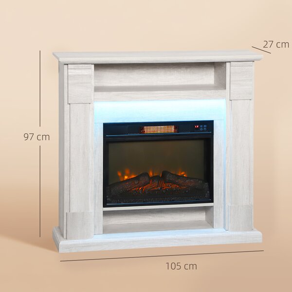 HOMCOM Șemineu Electric 1800W Reglabil cu Flacără 3D, Raft, Timer și Telecomandă, 105x27x97 cm, culoare Lemn | Aosom Romania
