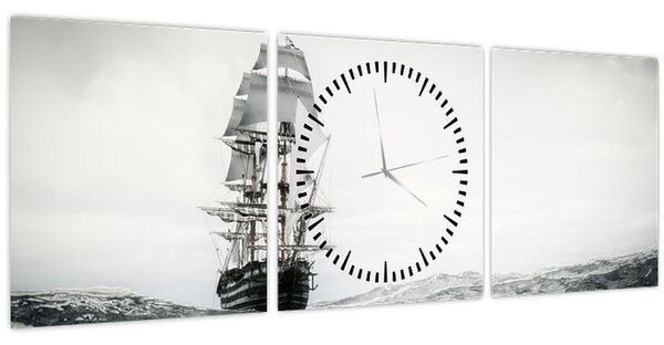 Tablou - O navă care navighează pe ocean (cu ceas) (90x30 cm)