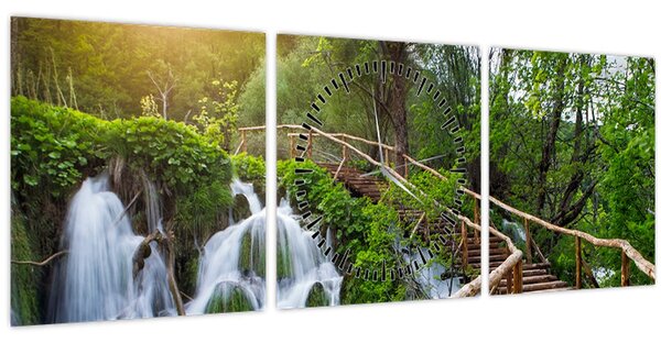 Tablou - Lacurile Plitvice (cu ceas) (90x30 cm)