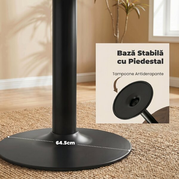 HOMCOM Masă rotundă de dining pentru 6 persoane, Ø110x78 cm, cu bază din oțel, maro cu efect de lemn | Aosom Romania
