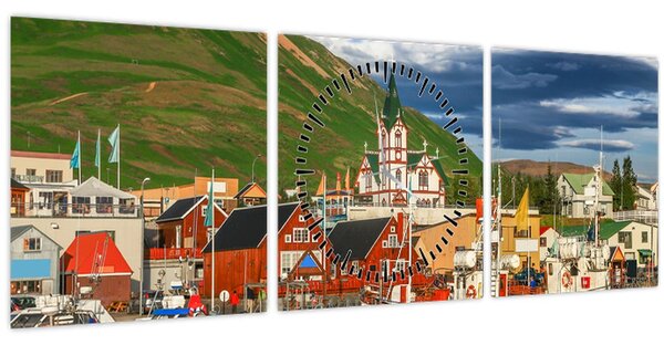 Tablou - Húsavík (cu ceas) (90x30 cm)