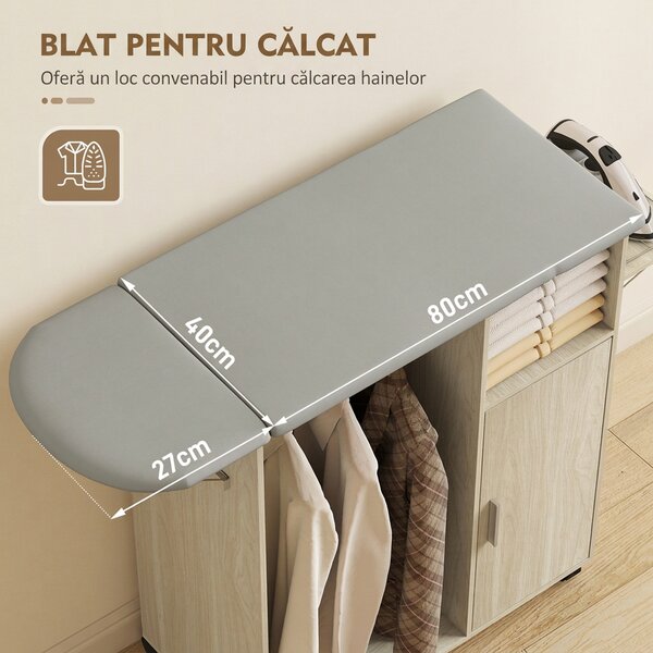 HOMCOM Dulap Masa Calcat – 3 Rafturi, Blat Burete & Ghidaj Rufe | Aosom Romania
