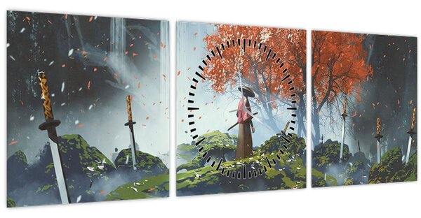 Tablou - Ilustrație a Grădinii de săbii (cu ceas) (90x30 cm)