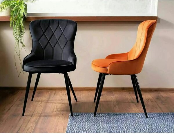 Scaun Lotus, negru, stofa catifelata/metal, 52x45x91 cm