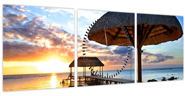 Tablou - Apus de soare în Mauritius (cu ceas) (90x30 cm)
