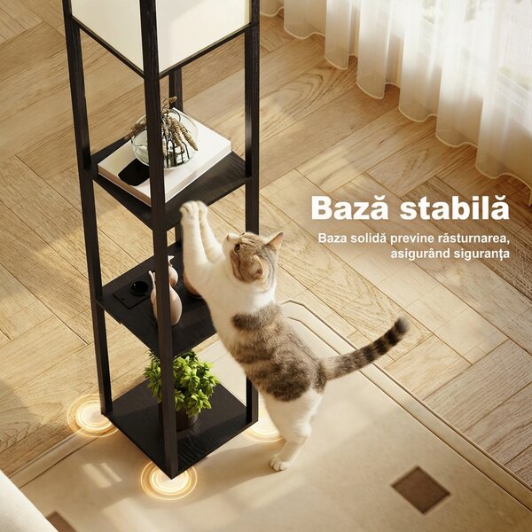 Lampă de Podea HOMCOM LED cu Rafturi, Lampă Modernă cu Comutator și Porturi USB, Lumină Reglabilă pentru Living și Dormitor, Neagră | Aosom Romania