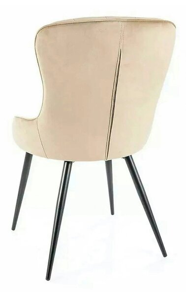 Scaun catifea dining Lotus, bej/negru, stofa/metal, 52x45x91 cm