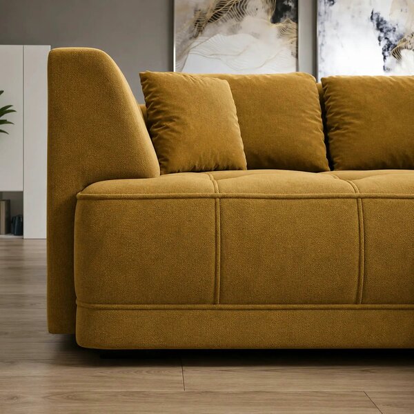 Coltar de living TIGA, sezlong dreapta, stofa clasica galben mustar -