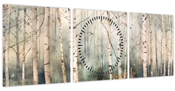 Tablou - Desenarea unui model de pădure (cu ceas) (90x30 cm)