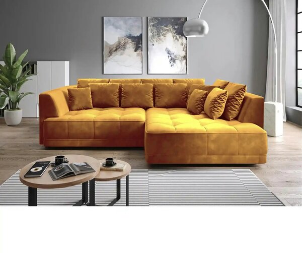 Coltar de living TIGA, sezlong dreapta, stofa clasica galben mustar -