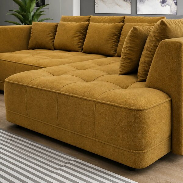 Coltar de living TIGA, sezlong dreapta, stofa clasica galben mustar -