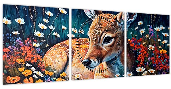 Tablou - Cerb pictat (cu ceas) (90x30 cm)