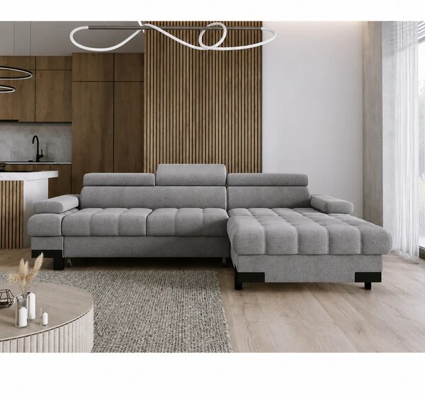 Coltar extensibil cu lada SELVA MINI, sezlong dreapta, stofa catifelat
