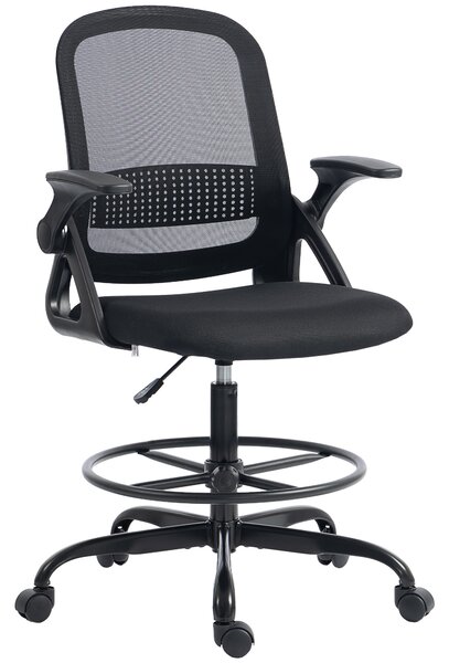 HOMCOM Scaun de Birou Ergonomic, Scaun Rotativ din Plasă, Înălțime Reglabilă și Suport pentru Picioare, Scaun de Birou cu Suport Lombar și Brațe Rabatabile, Capacitate 120kg, Negru | Aosom Romania
