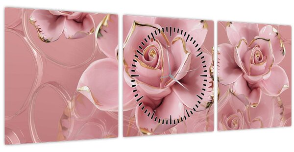 Tablou - Decor floral (cu ceas) (90x30 cm)