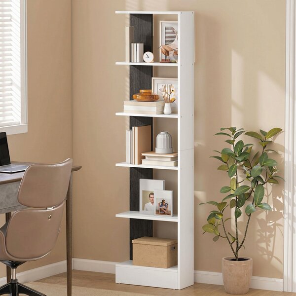 HOMCOM Raft Îngust cu 5 Etajere, Raft Economisitor de Spațiu Modern din Lemn, Bibliotecă pentru Baie, Living, Dormitor, Birou, 45x21x170 cm, Alb și Negru | Aosom Romania