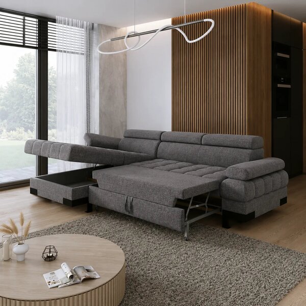 Coltar extensibil SELVA MINI, sezlong stanga, stofa clasica gri - Aust
